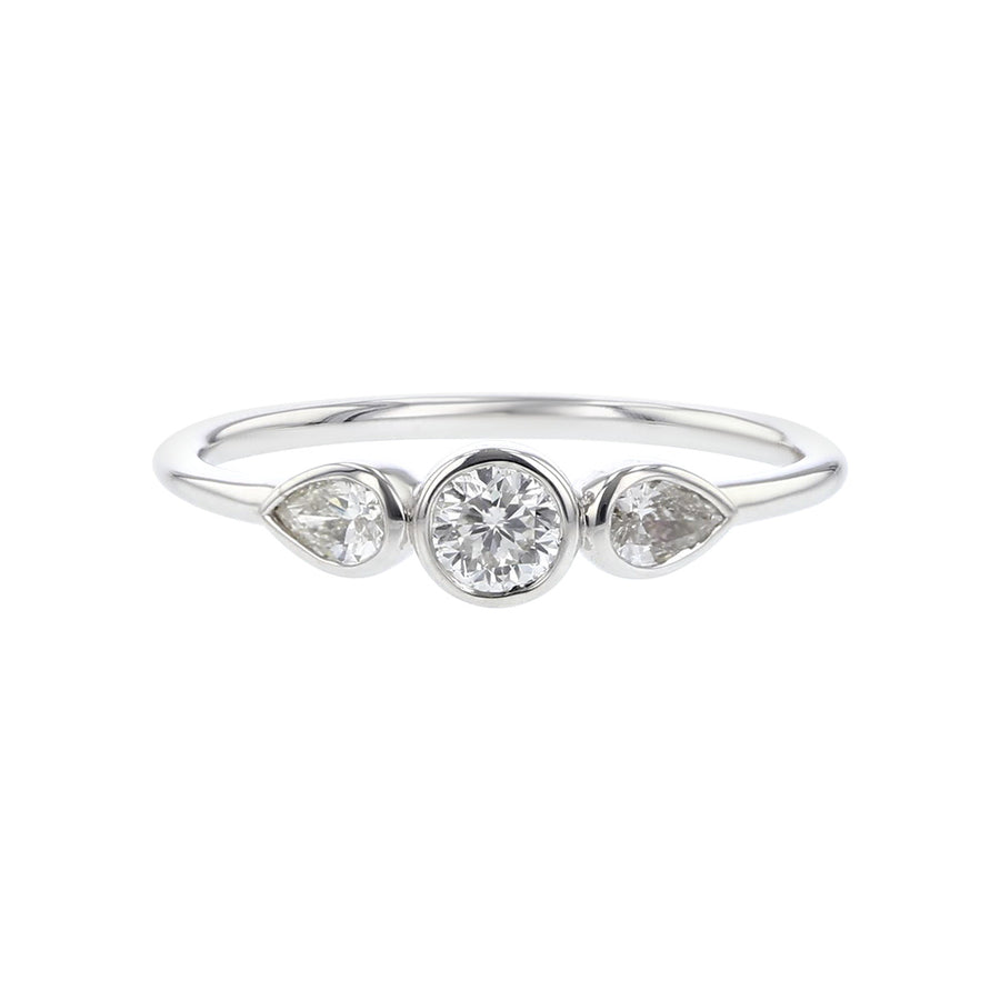 Dolce 3 Stones Diamond Ring in 18K White Gold, Size 6.5