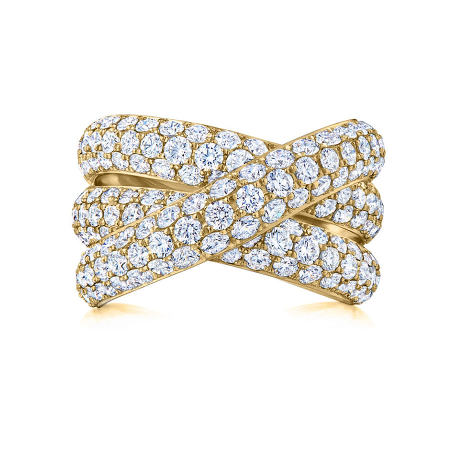 Three-Row Crossover Ring with Pave Diamonds
