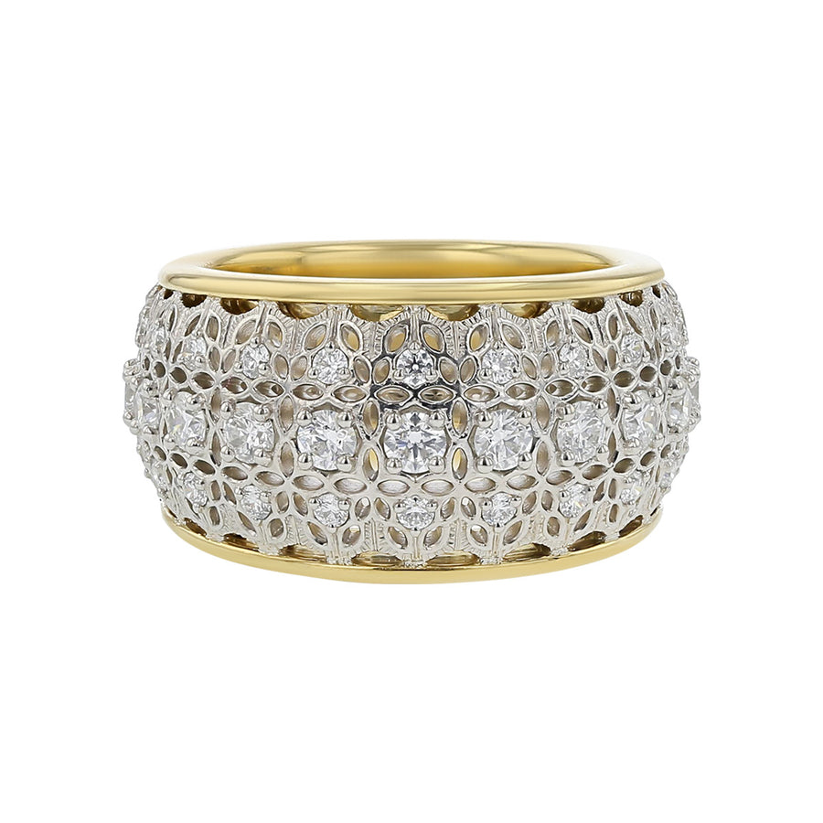 Platinum and 18K Yellow Gold Diamond Lacework Ring
