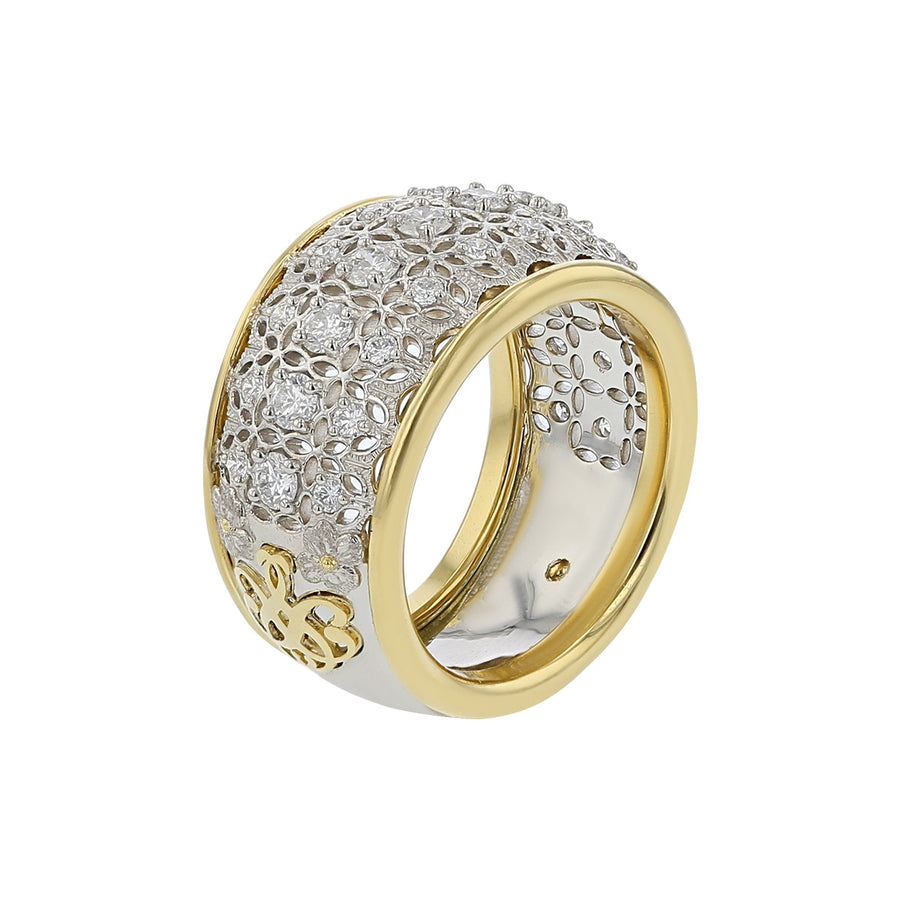 Platinum and 18K Yellow Gold Diamond Lacework Ring