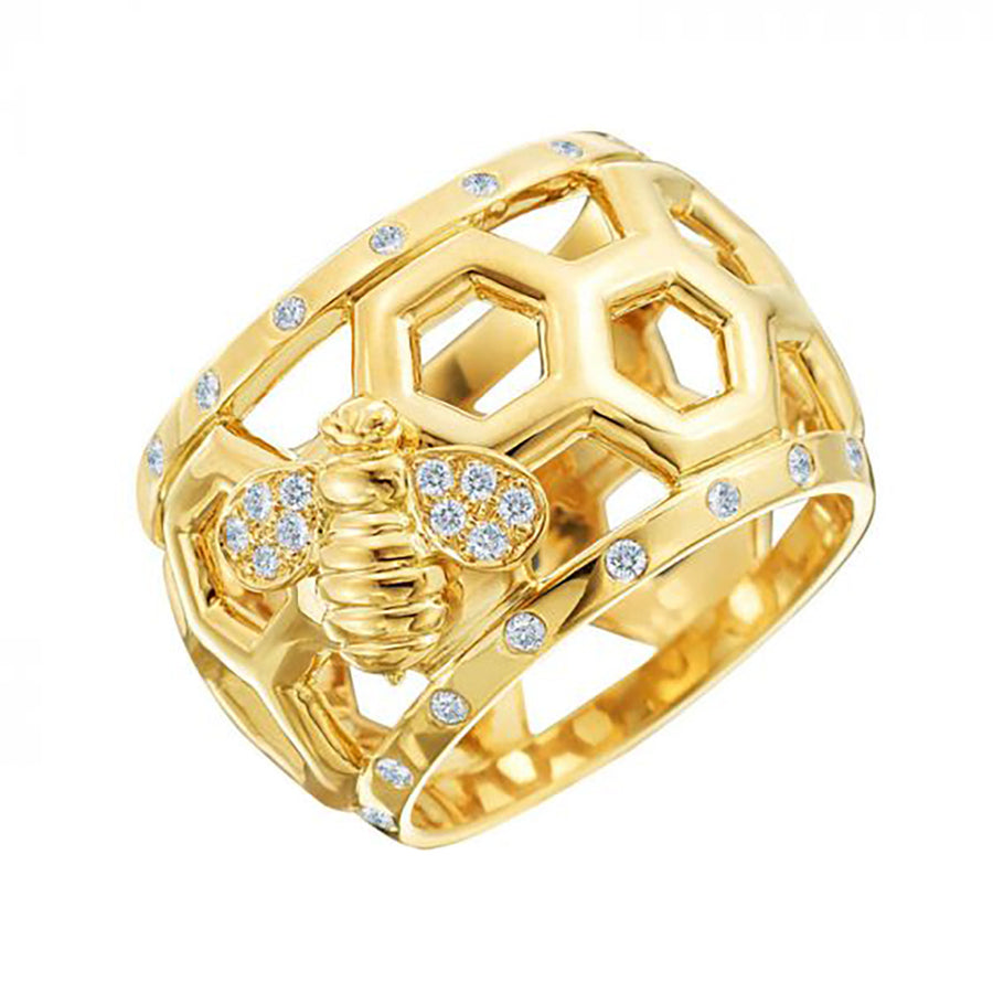 18K Yellow Gold Diamond Honeybee B Ring