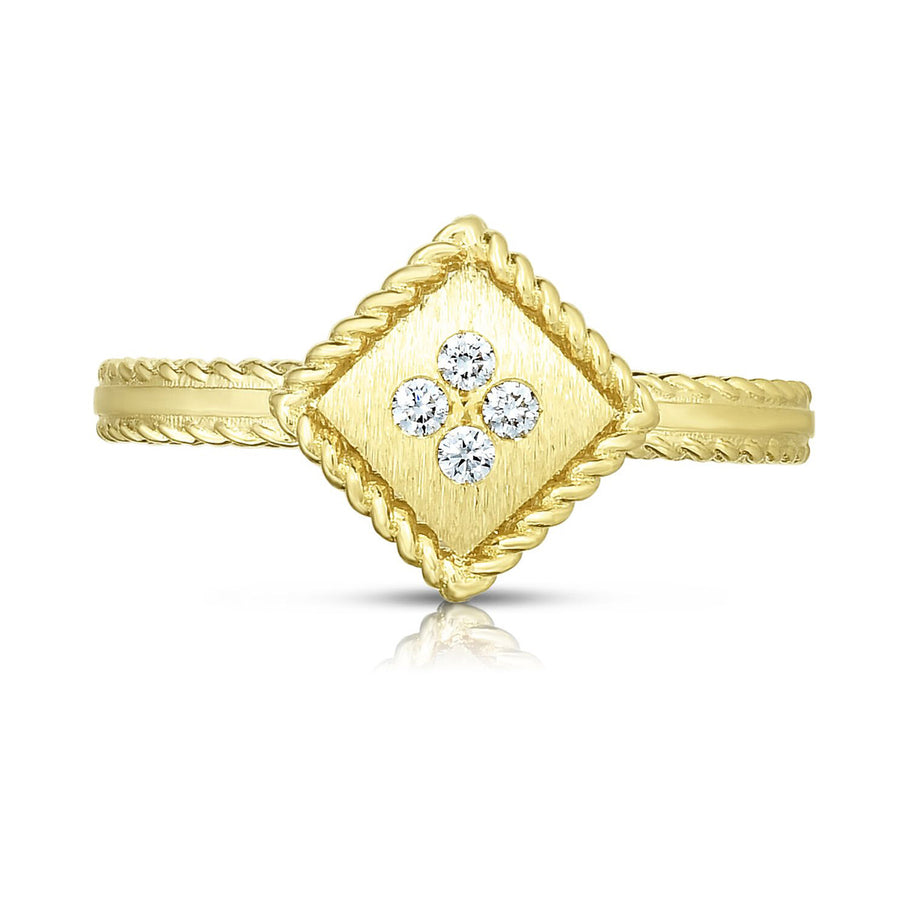 18K Palazzo Ducale Single Square Ring with Diamond Accent