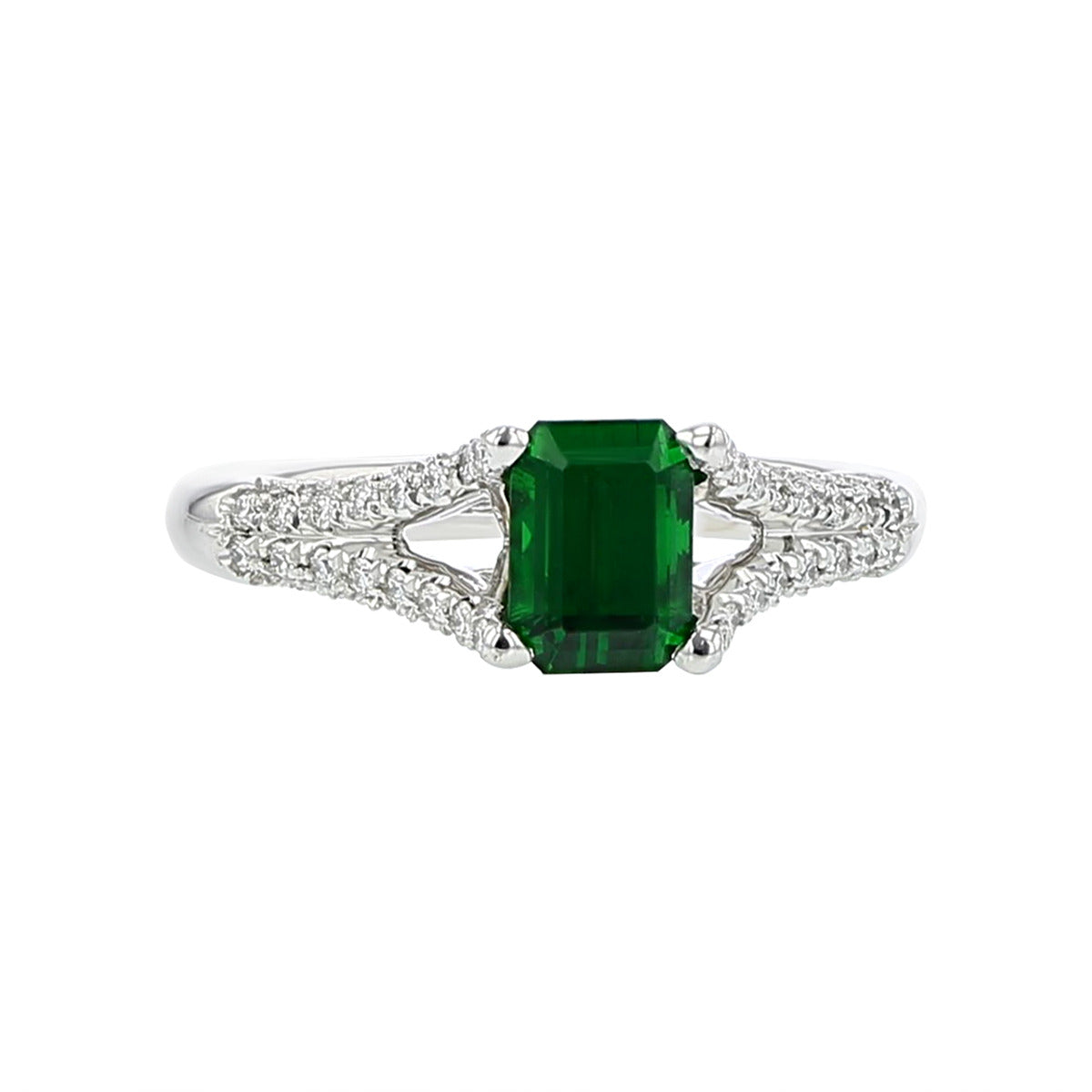 Oval Green Tsavorite Engagement Ring with Diamond Accents 14K Gold