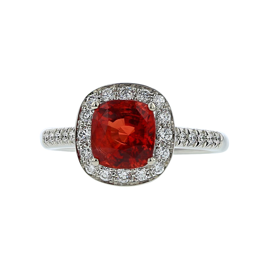 Red Spinel and Diamond Halo Ring
