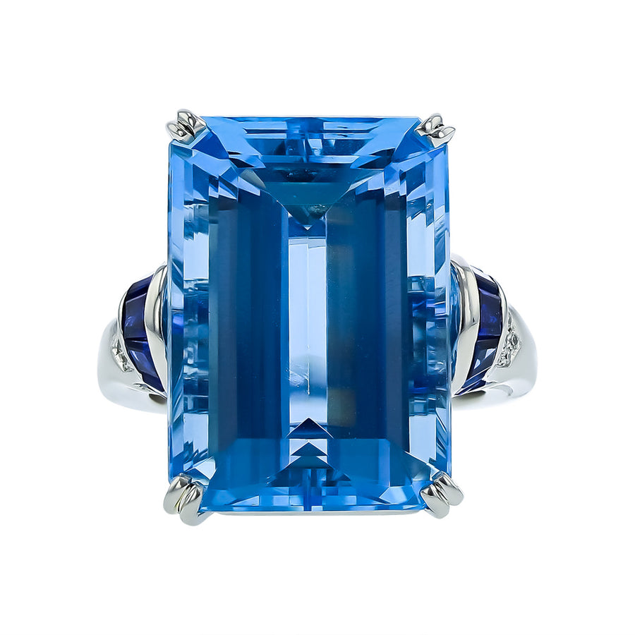 Platinum Aquamarine, Sapphire and Diamond Ring
