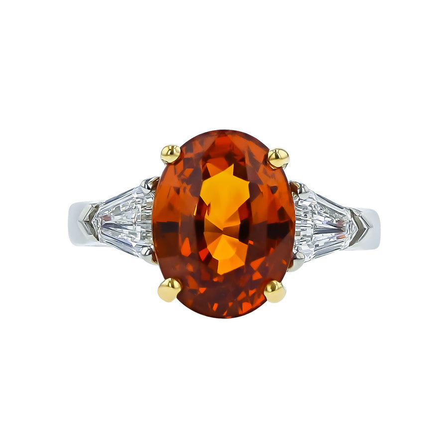 Gold and Platinum Orange Sapphire and Diamond Ring