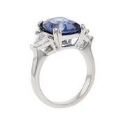 West African Blue Sapphire and Diamond 3-Stone Ring