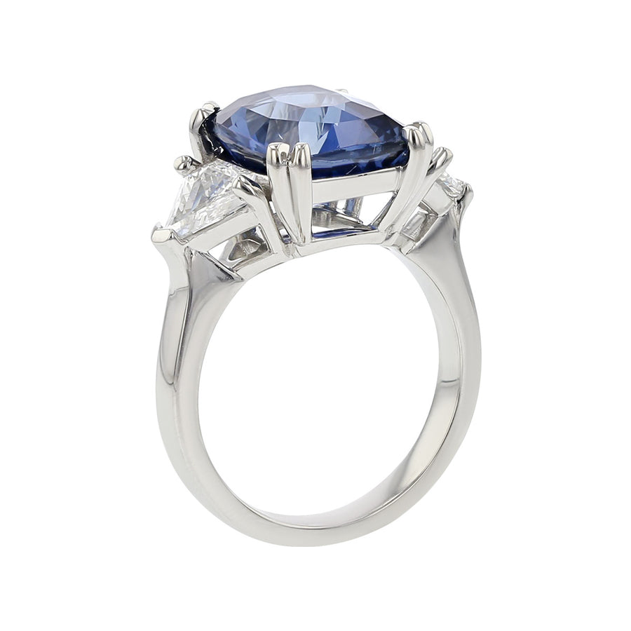 West African Blue Sapphire and Diamond 3-Stone Ring