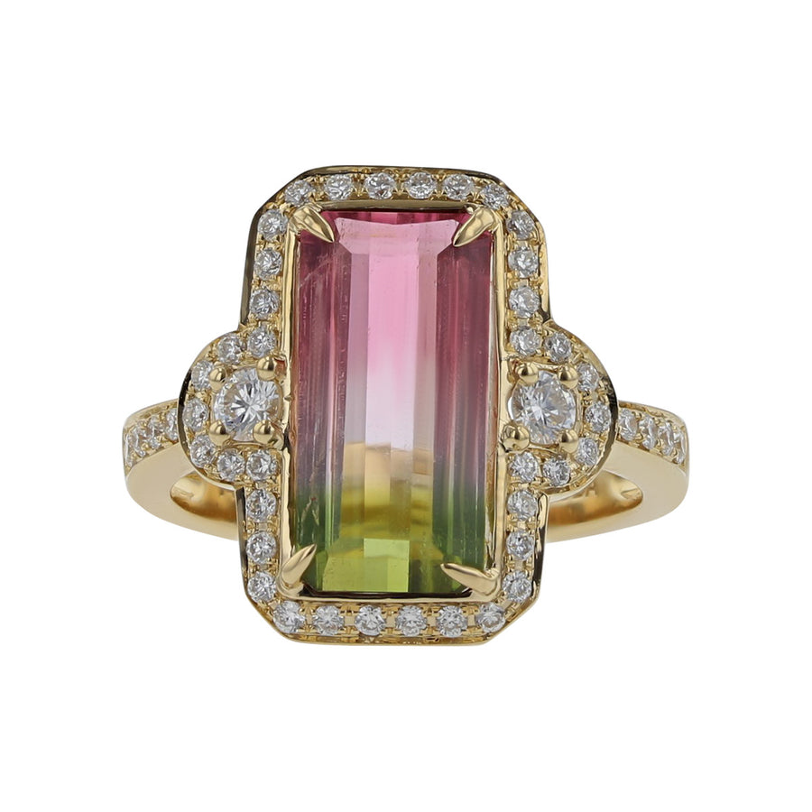 Emerald-cut Watermelon Tourmaline and Diamond Ring Schiffman's