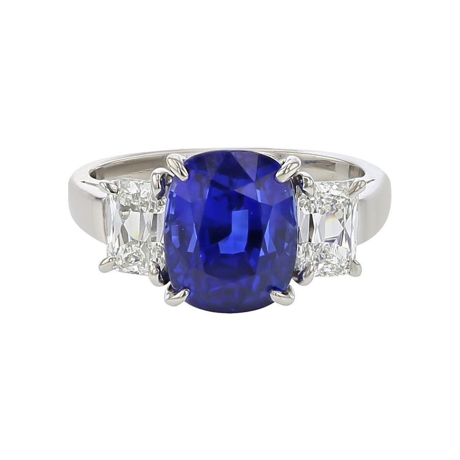 Sri Lankan Blue Sapphire and Diamond 3-Stone Ring