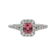 14K White Gold Mahenge Pink Spinel and Diamond Halo Ring