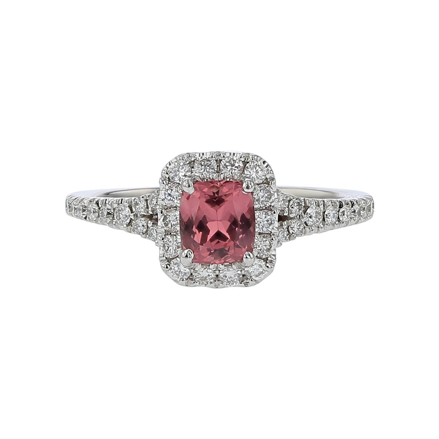 14K White Gold Mahenge Pink Spinel and Diamond Halo Ring