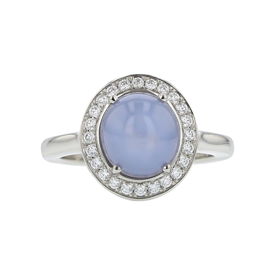 Cabochon Star Sapphire and Diamond Halo Ring