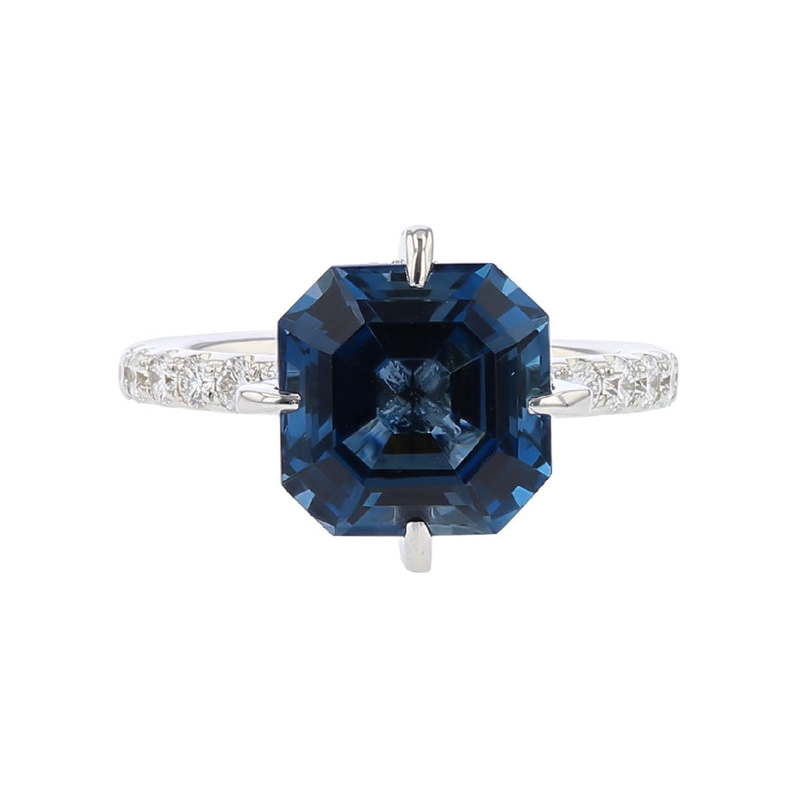 Asscher-cut London Blue Topaz and Diamond Ring