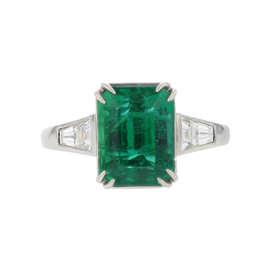Precious Collection Tapered Emerald Cut Emerald Ring
