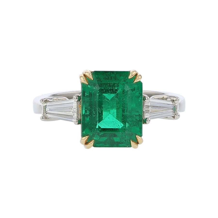Emerald-cut Emerald and Diamond 3-Stone Ring