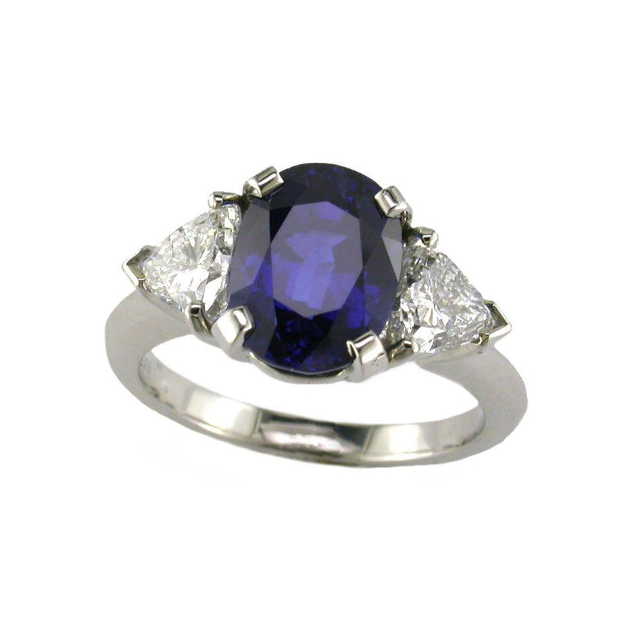 Platinum Sapphire Diamond Three Stone Ring