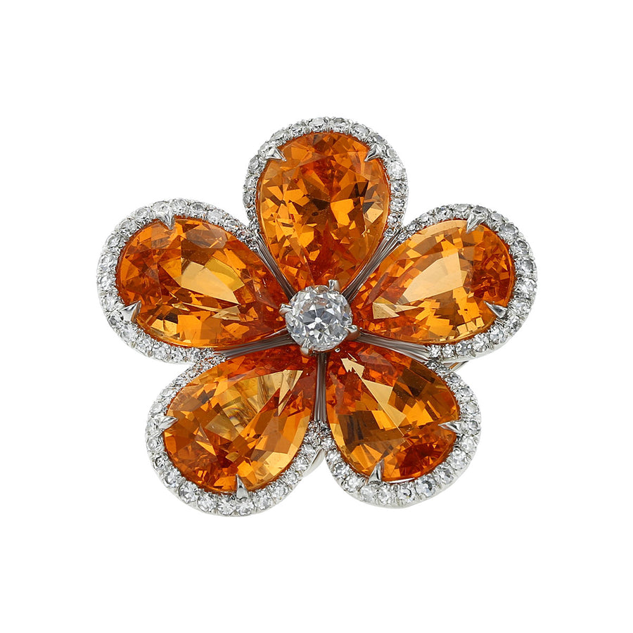 Spessartite Garnet and Diamond Flower Ring