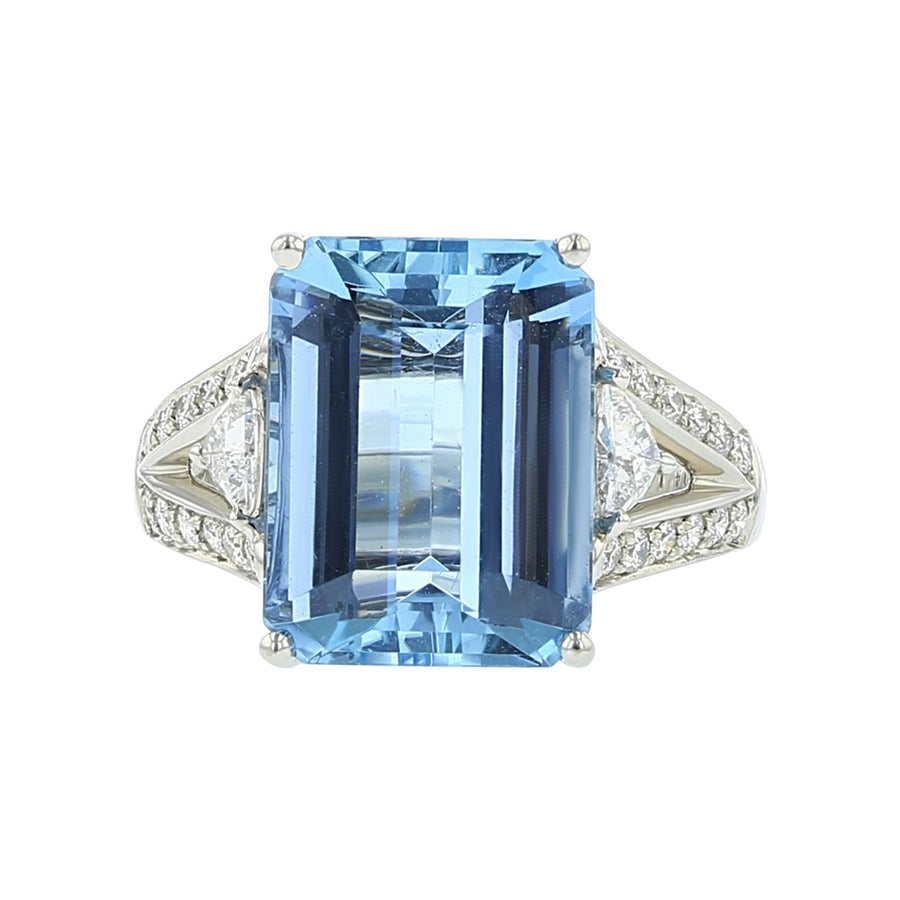 Platinum Emerald-Cut Aquamarine Diamond Ring