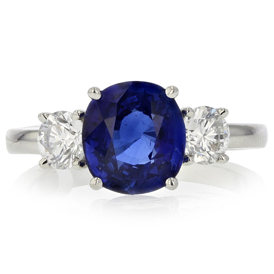 Platinum Sapphire Diamond Three Stone Ring