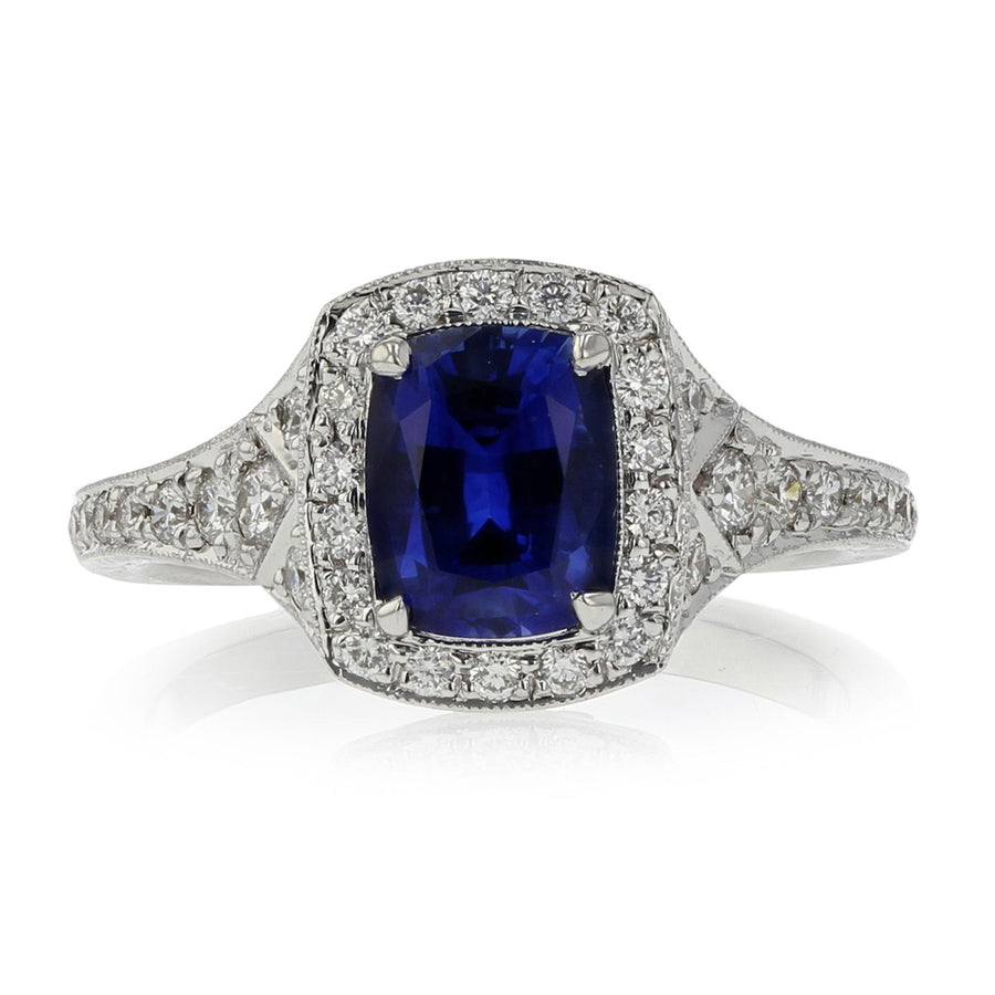 Josephine Sapphire and Diamond Halo Ring