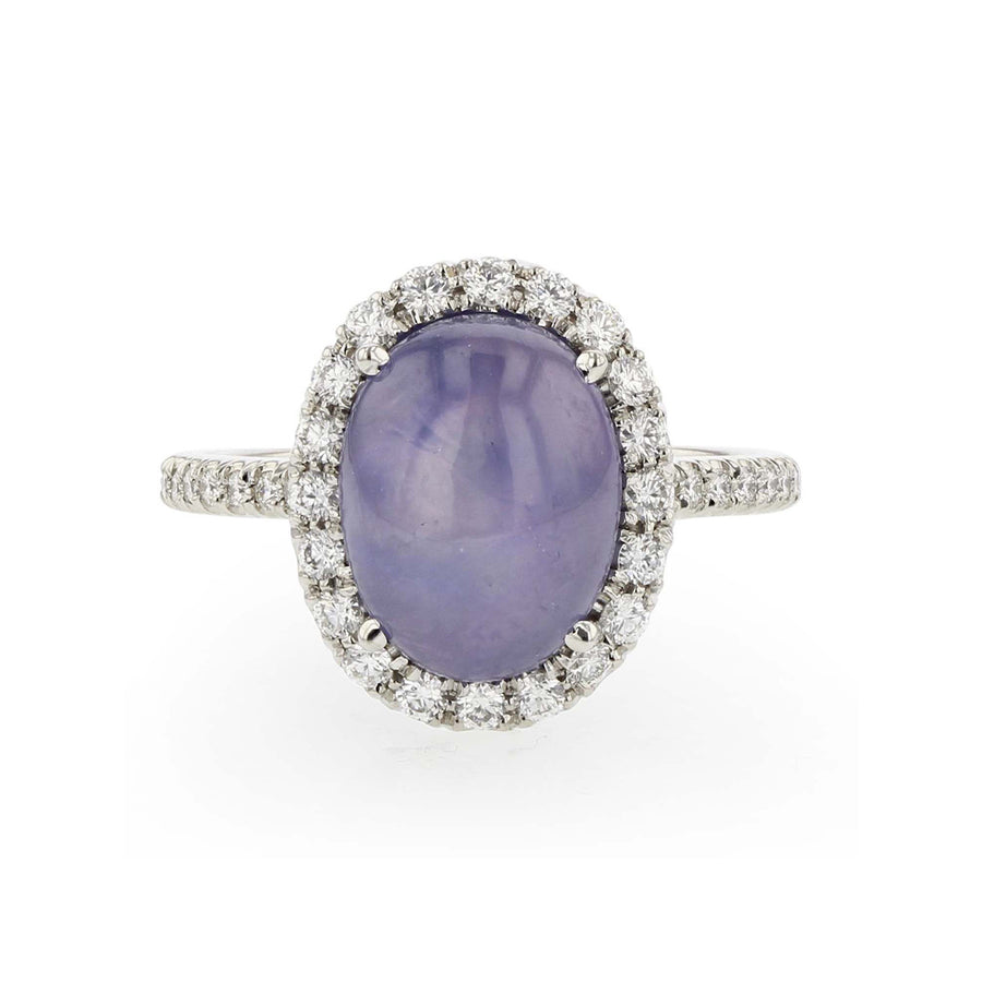 Platinum Oval Star Sapphire Diamond Ring