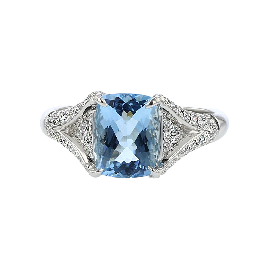 14K White Gold Aquamarine and Diamond Ring