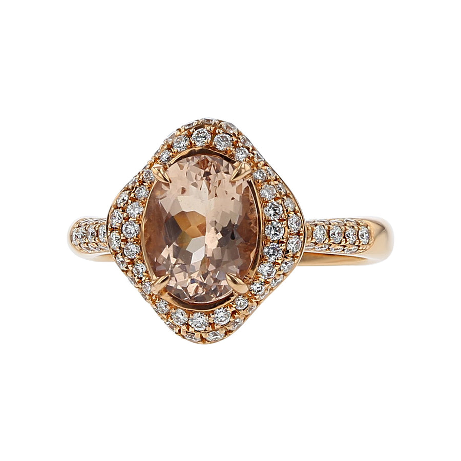 14K Rose Gold Morganite and Diamond Halo Ring