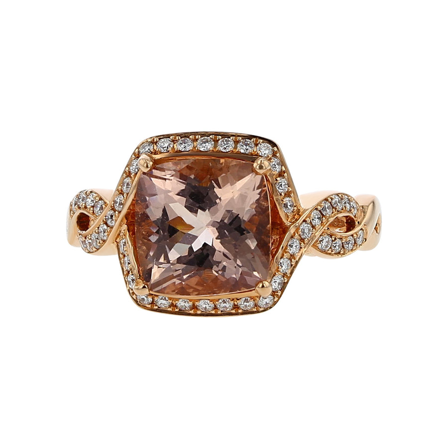 14K Rose Gold Morganite and Diamond Ring