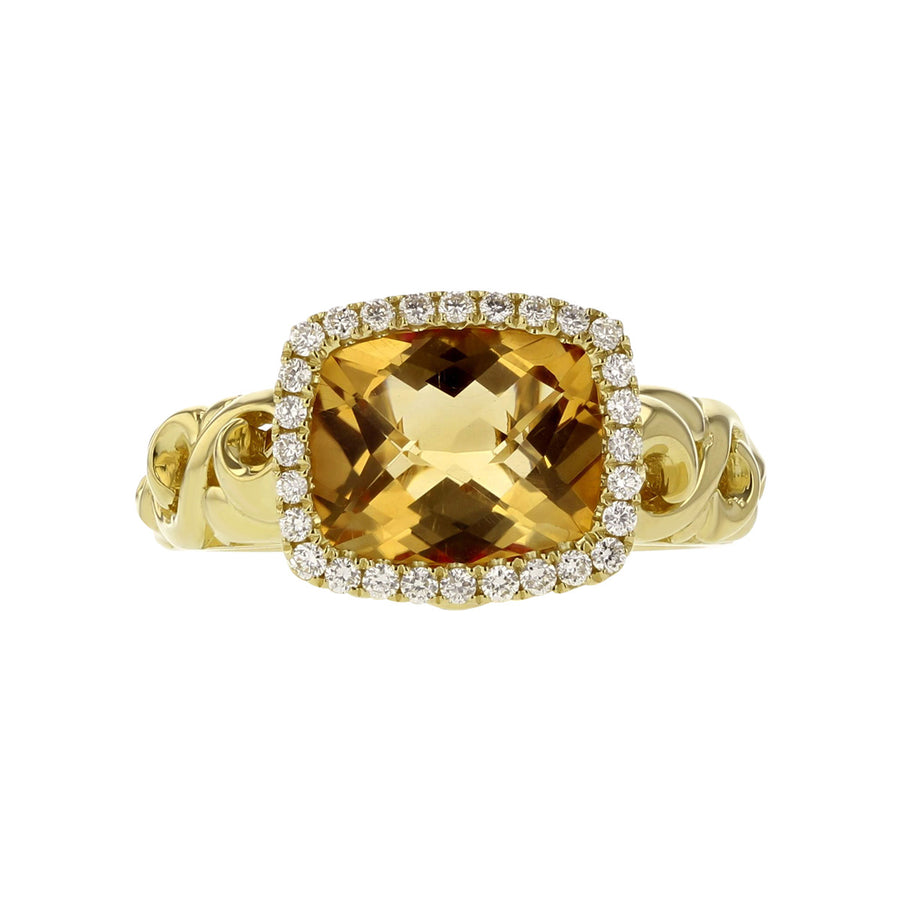 Cushion-cut Citrine and Diamond Halo Ring