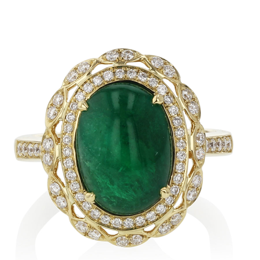 Emerald and Diamond Halo Ring