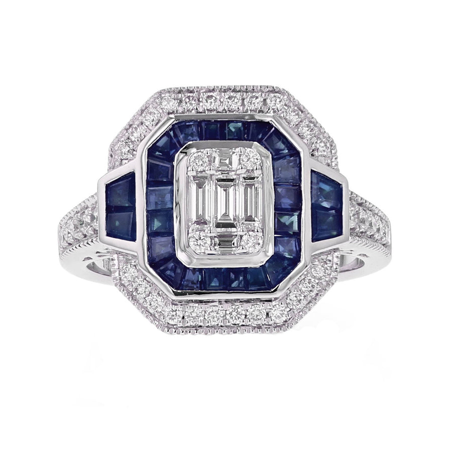 14K White Gold Diamond and Sapphire Ring