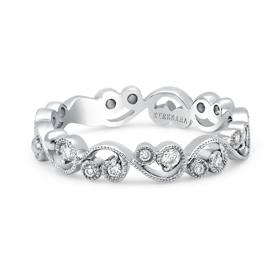 18K White Gold Stackable Lace Diamond Wedding Band