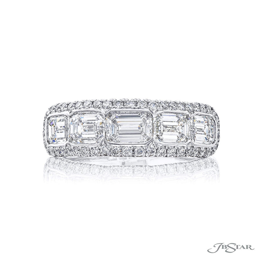 Platinum Emerald-cut Diamond Pave Wedding Band