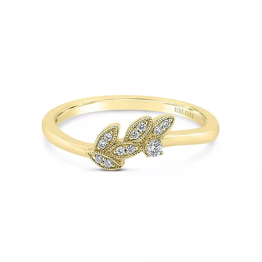 14K Yellow Gold Leaf Botanical Diamond Wedding Band