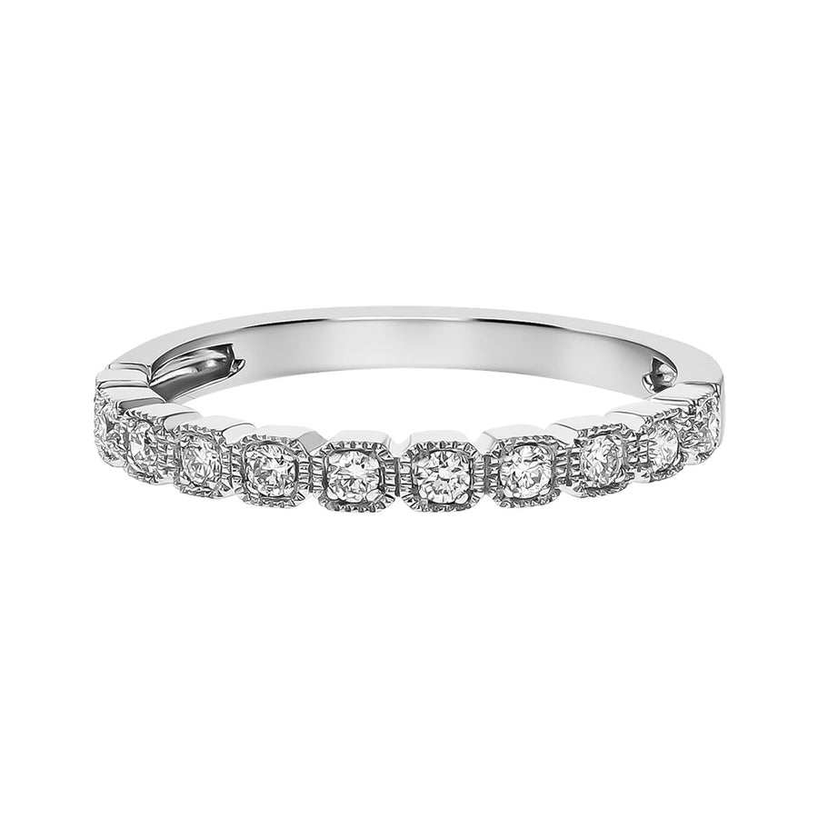 14K White Gold Diamond Milgrain Partway Wedding Band