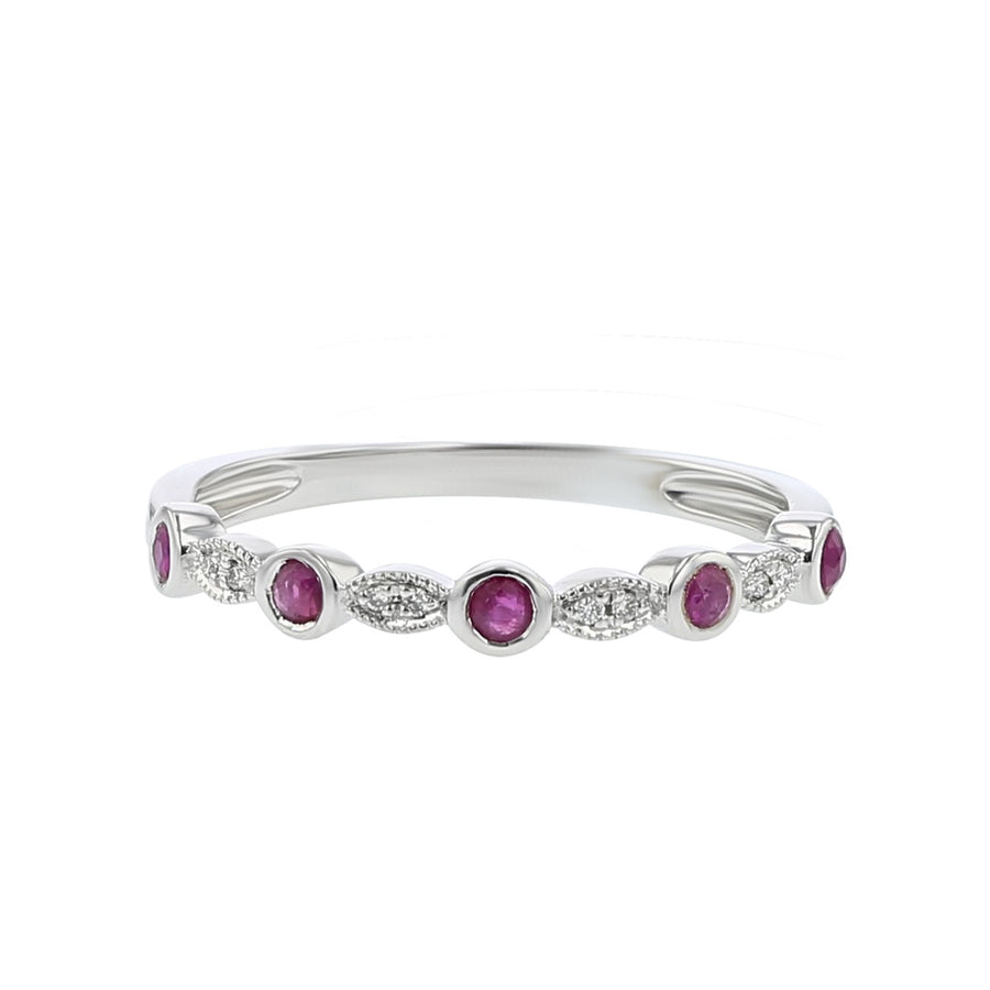 14K White Gold Ruby and Diamond Stackable Band