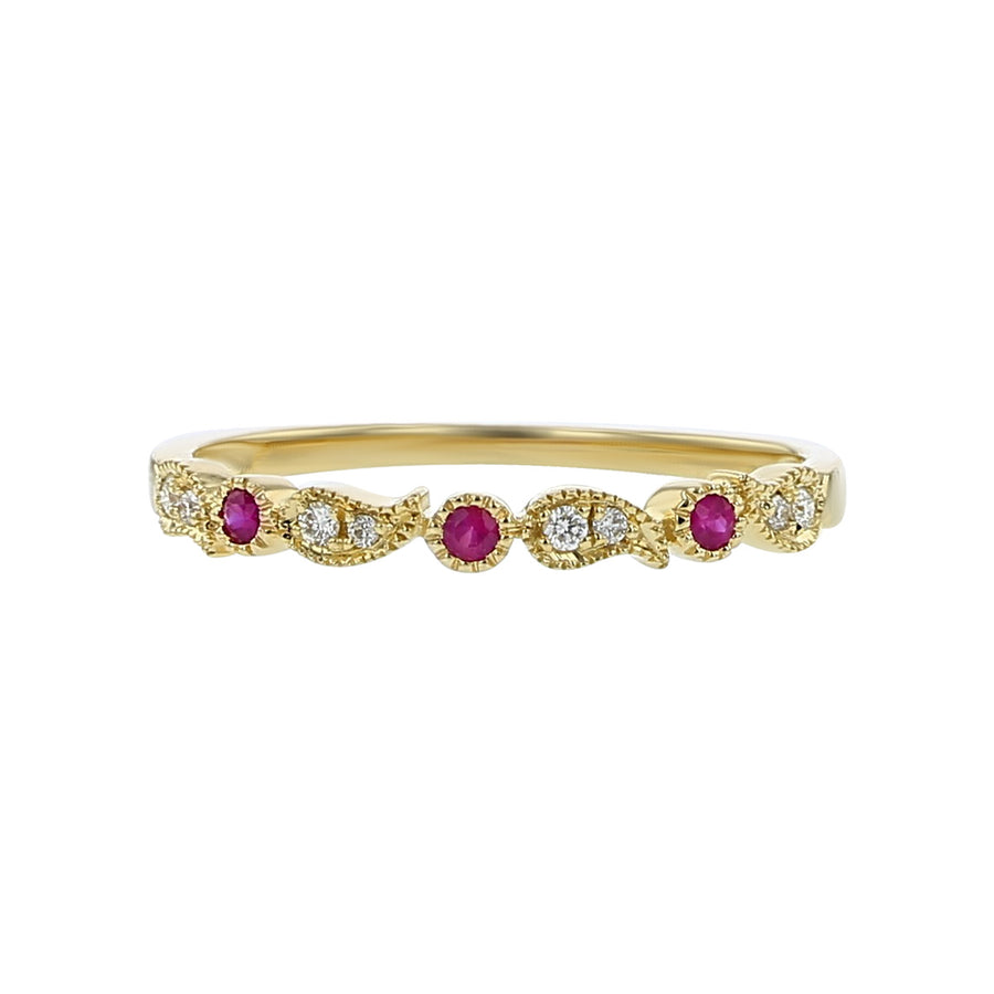 14K Yellow Gold Diamond and Ruby Stackable Band