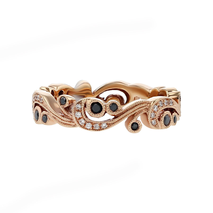 18K Rose Gold Feminine Waves Diamond Band Ring