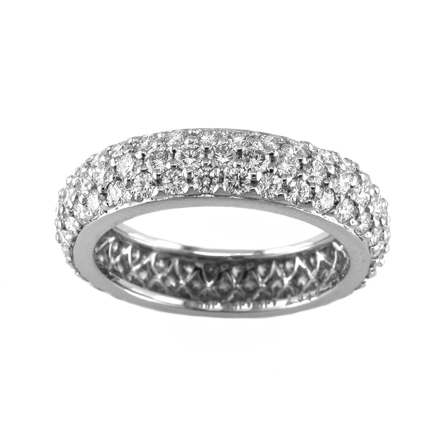 Platinum Diamond 3 Row Pave Wedding Band