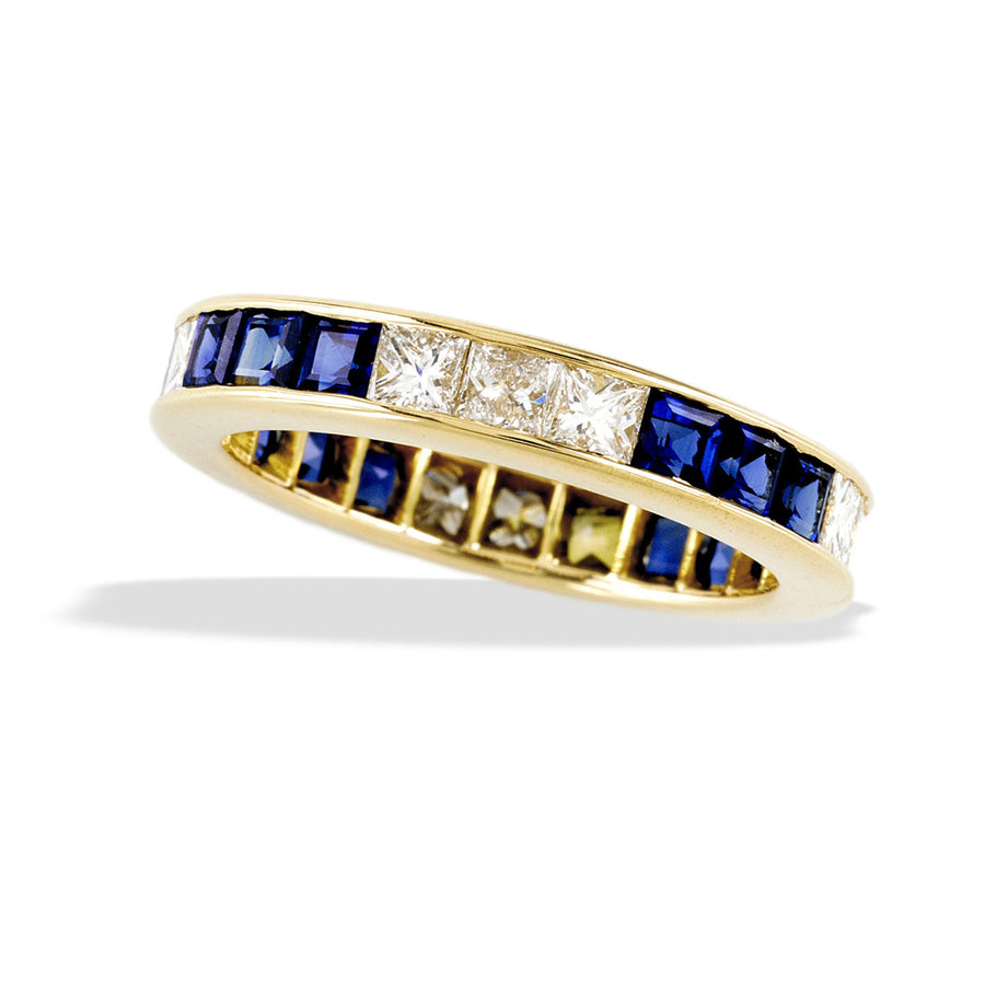 Square Sapphire and Princess-cut Diamond Band