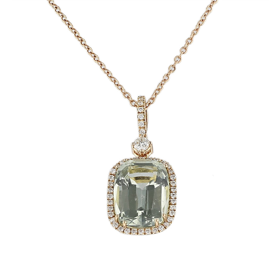 Cushion-Cut Prasiolite and Diamond Halo Pendant
