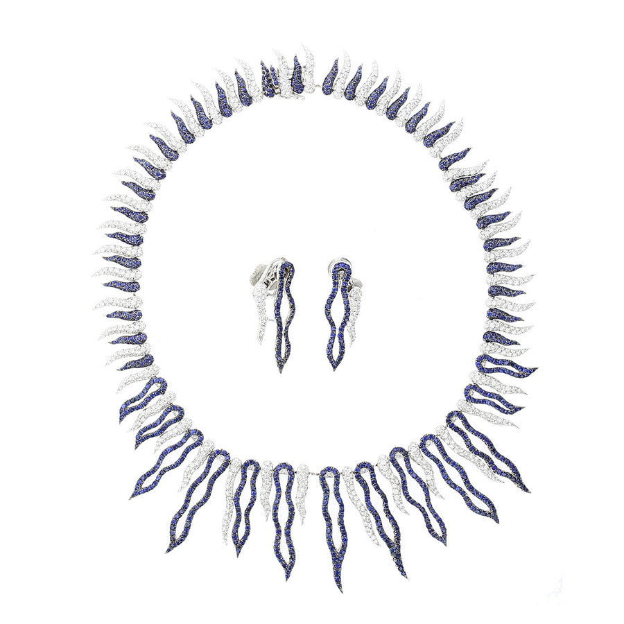 Sapphire and Diamond Necklace and Earring Set