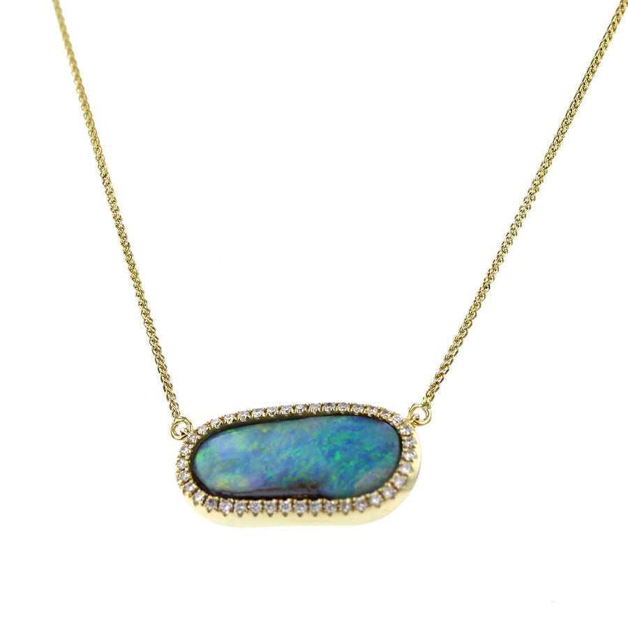 Australian Boulder Opal and Diamond Halo Pendant