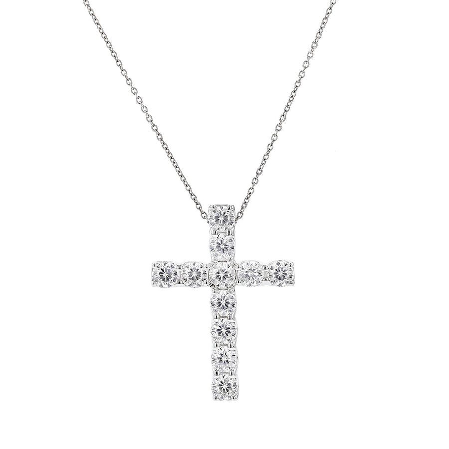 18K White Gold Diamond Cross Pendant Necklace