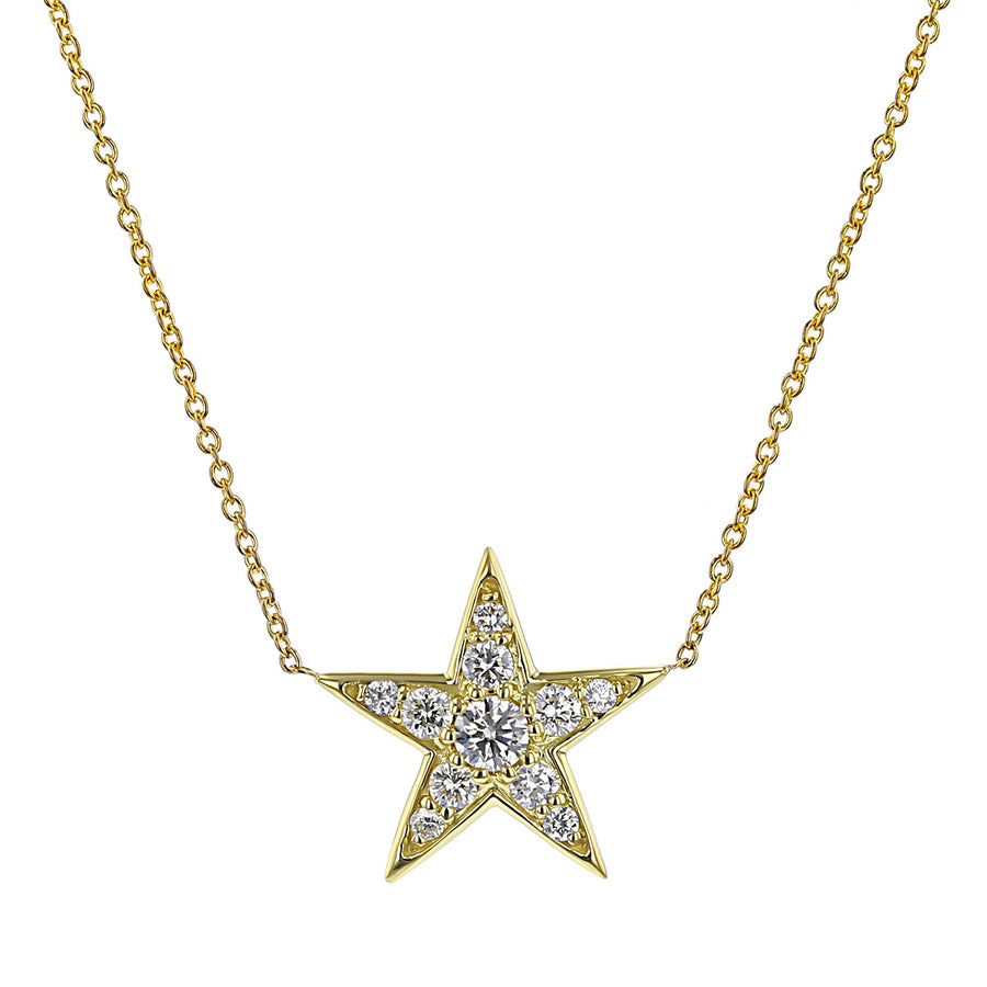18K Yellow Gold Diamond 5 Point Star Necklace