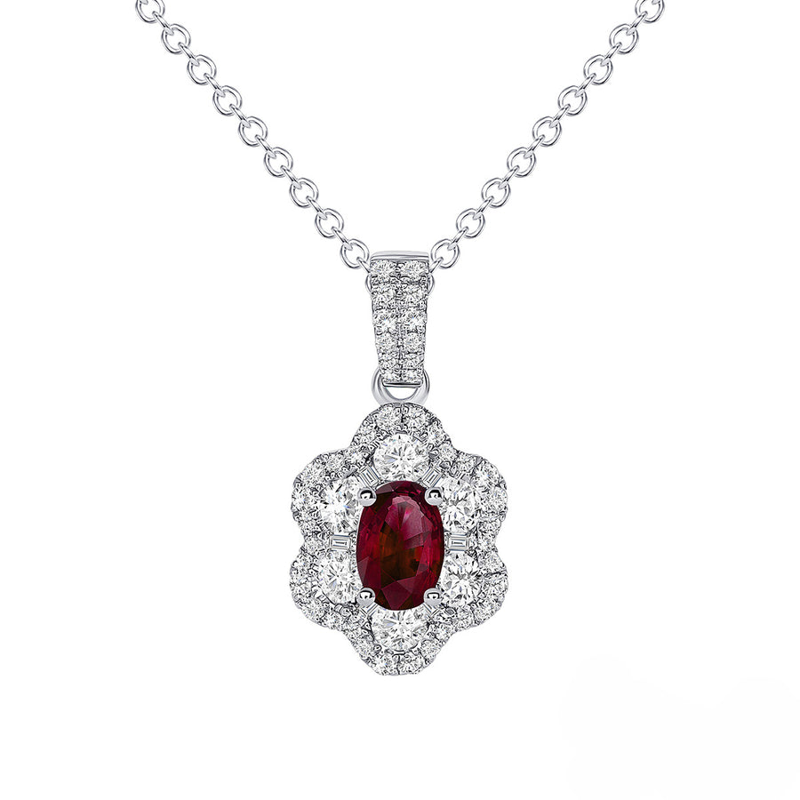 Oval Ruby Pendant in 18K White Gold
