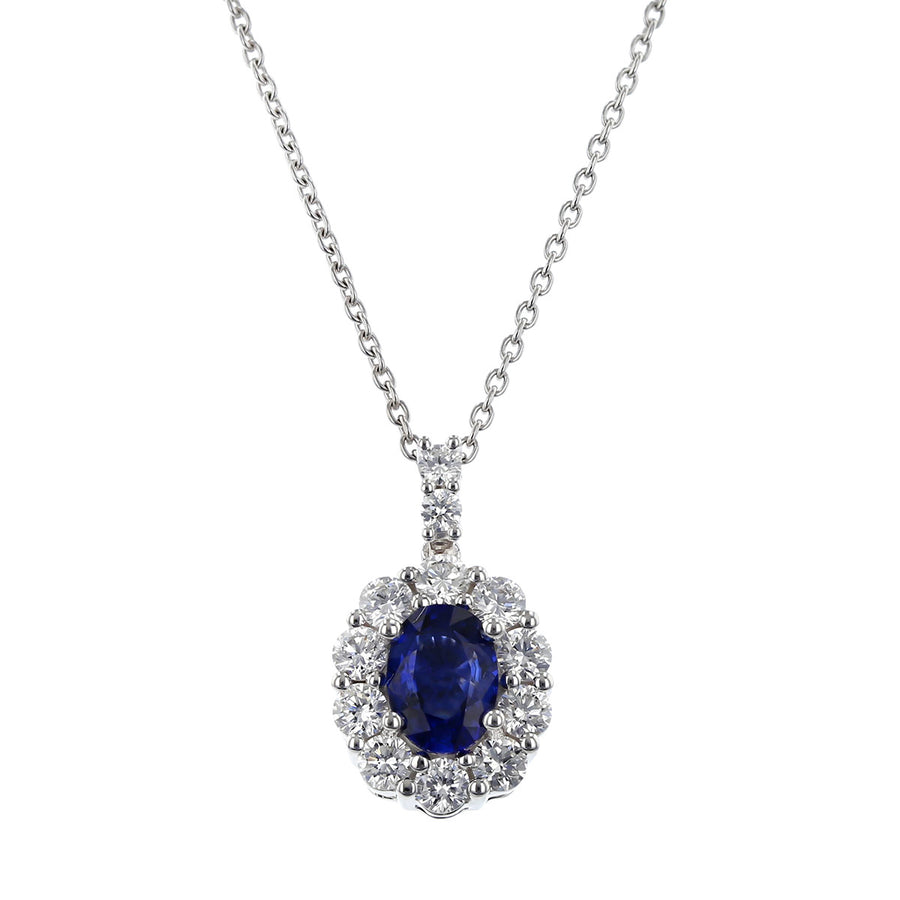 Oval Blue Sapphire Pendant in 18K White Gold