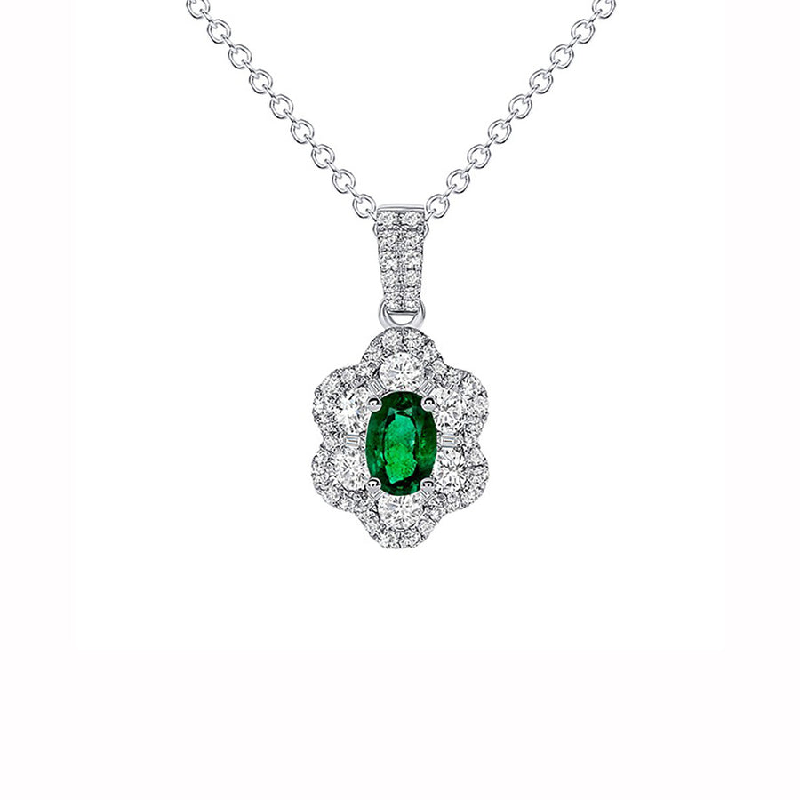 Oval Emerald Pendant in 18K White Gold