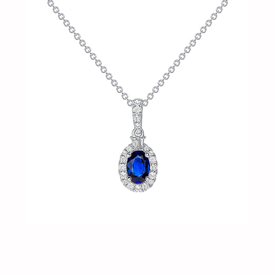 Oval Blue Sapphire Pendant in 18K White Gold